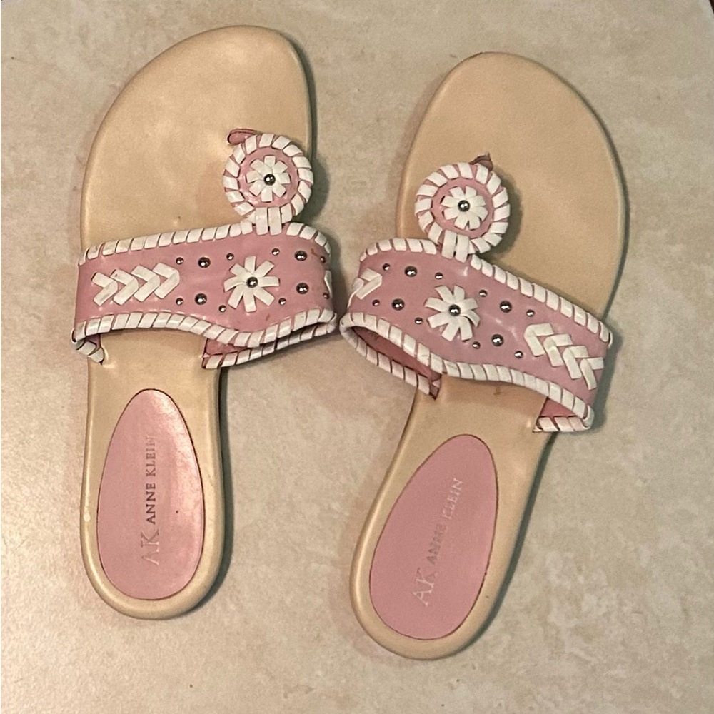 Anne Klein Pink and White Flip Flops